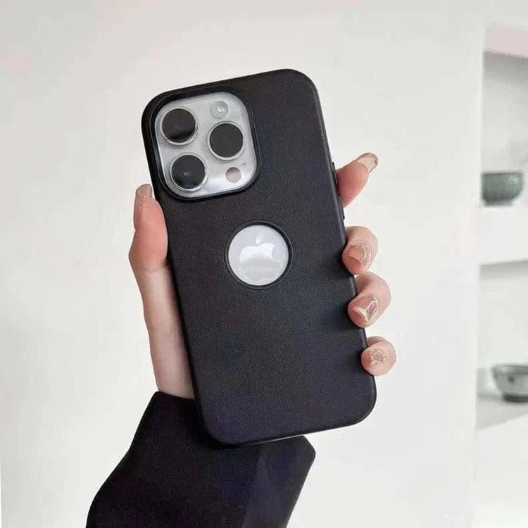 Leather Texture Case With Logo Cut Hard Case for iPhone 14 iPhone 14 / Black - Ktusu