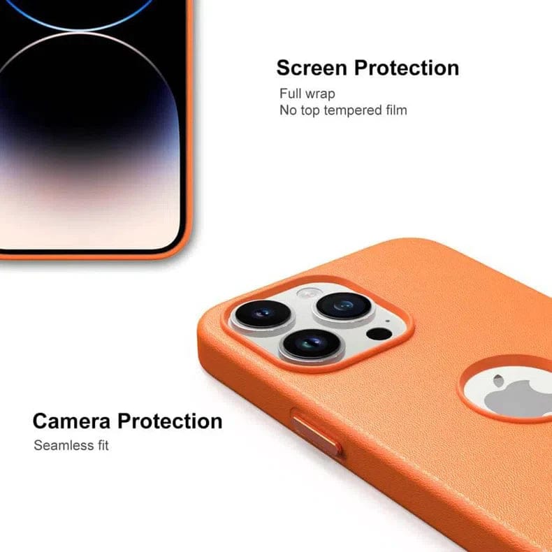 Leather Texture Case With Logo Cut Hard Case for iPhone 14 Pro - Ktusu