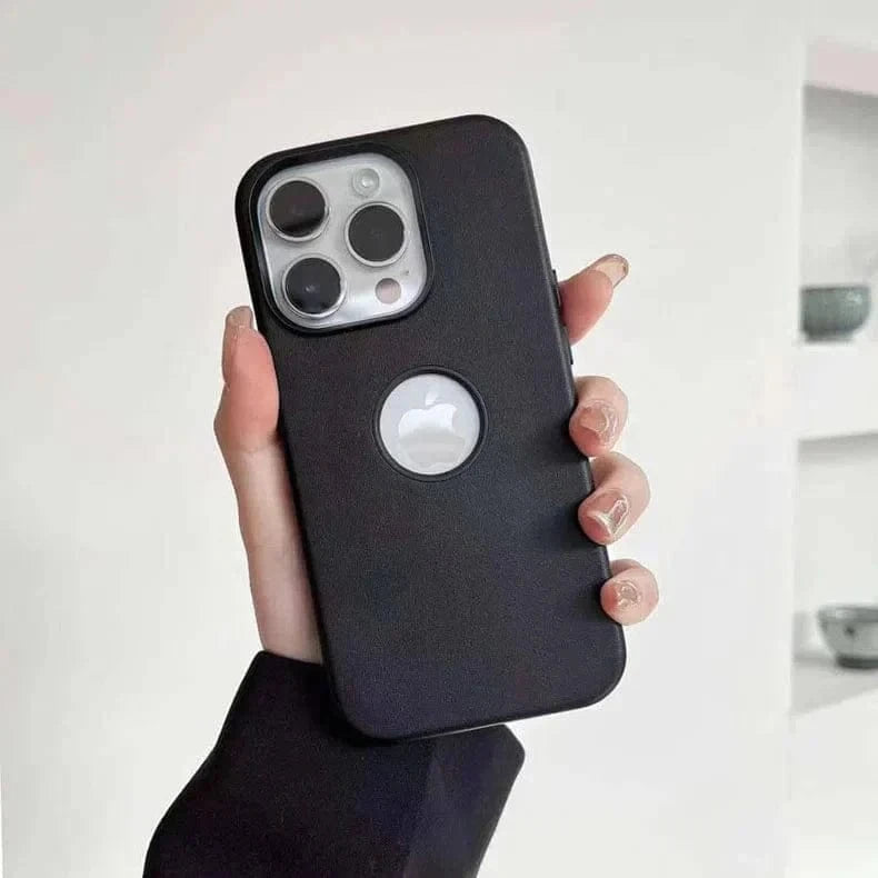Leather Texture Case With Logo Cut Hard Case for iPhone 14 Pro iPhone 14 Pro / Black - Ktusu