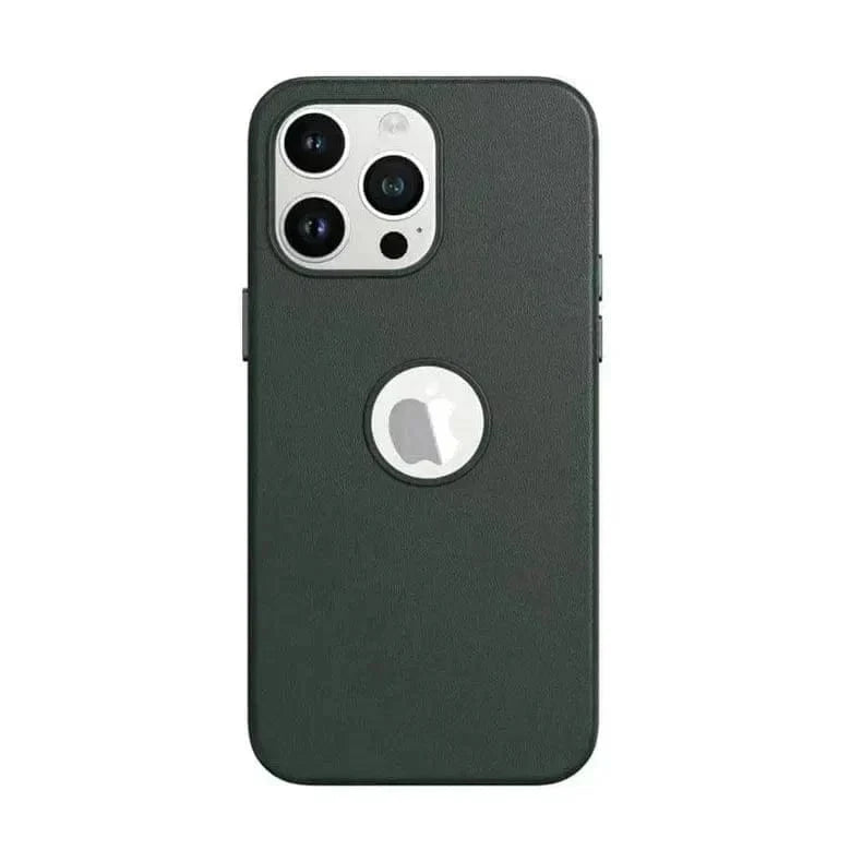 Leather Texture Case With Logo Cut Hard Case for iPhone 14 Pro iPhone 14 Pro / Midnight Green - Ktusu