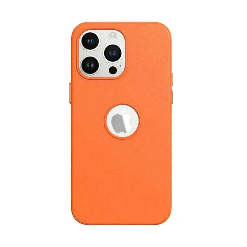 Leather Texture Case With Logo Cut Hard Case for iPhone 14 Pro iPhone 14 Pro / Orange - Ktusu