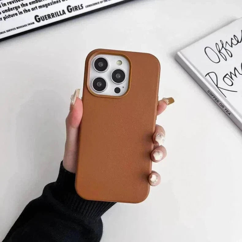 Leather Texture Magsafe Hard Case for iPhone 14 Plus iPhone 14 Plus / Tan Brown / with magsafe - Ktusu