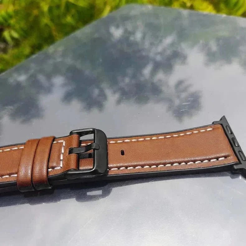 Leather Texture White Thread Silicone Band for Apple Watch 42 | 44 | 45 | Ultra 49 | 46mm S10 - Ktusu