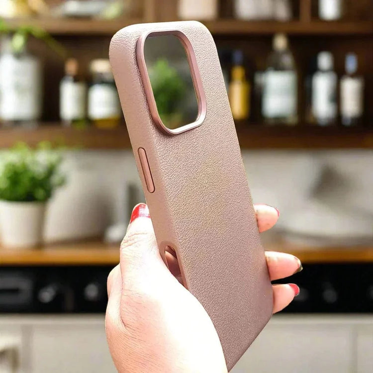 Leather Textuure Metal Button Magsafe Case for iPhone 16 iPhone 16 / desert titanium / with magsafe - Ktusu