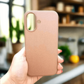 Leather Textuure Metal Button Magsafe Case for iPhone 16 Plus iPhone 16 Plus / Desert Titanium / with magsafe - Ktusu