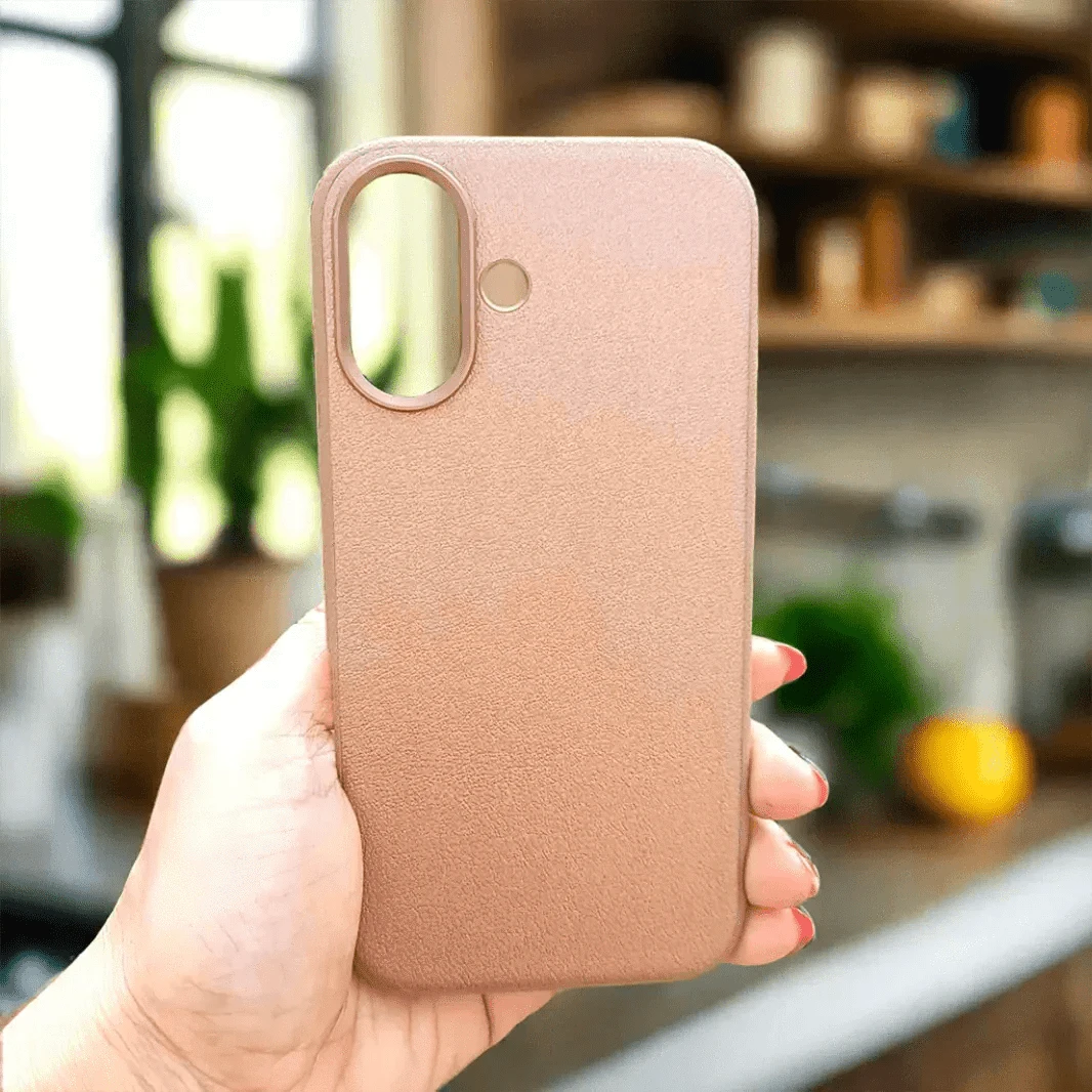 Leather Textuure Metal Button Magsafe Case for iPhone 16 Plus iPhone 16 Plus / Desert Titanium / with magsafe - Ktusu