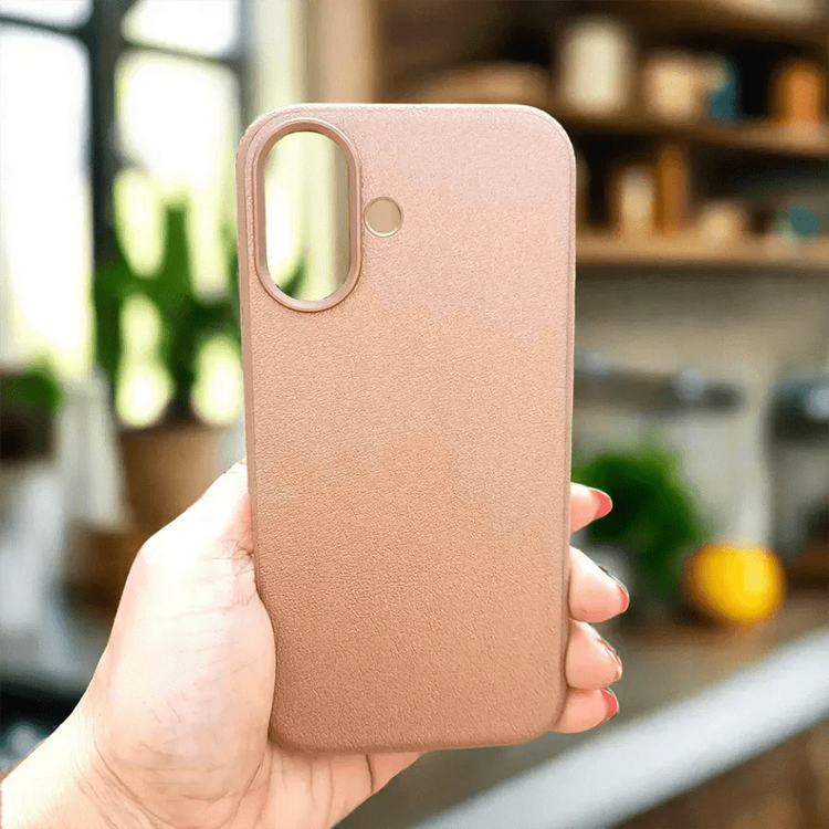 Leather Textuure Metal Button Magsafe Case for iPhone 16 Plus iPhone 16 Plus / Desert Titanium / with magsafe - Ktusu