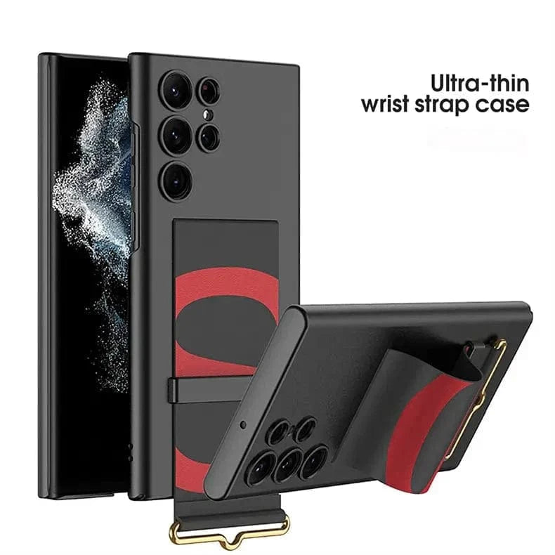 Leather Wrist Strap Holder Camera Protective Case for Samsung s23 ultra Samsung s23 ultra / Black - Ktusu