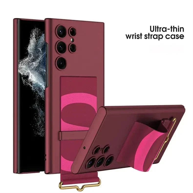 Leather Wrist Strap Holder Camera Protective Case for Samsung s23 ultra Samsung s23 ultra / Red - Ktusu