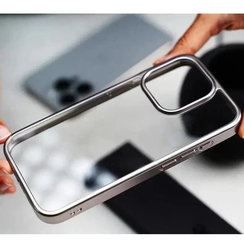 Lusterless Soft Frame Hard Transparent Case for iPhone 15 Pro Max iPhone 15 Pro Max / Silver - Ktusu