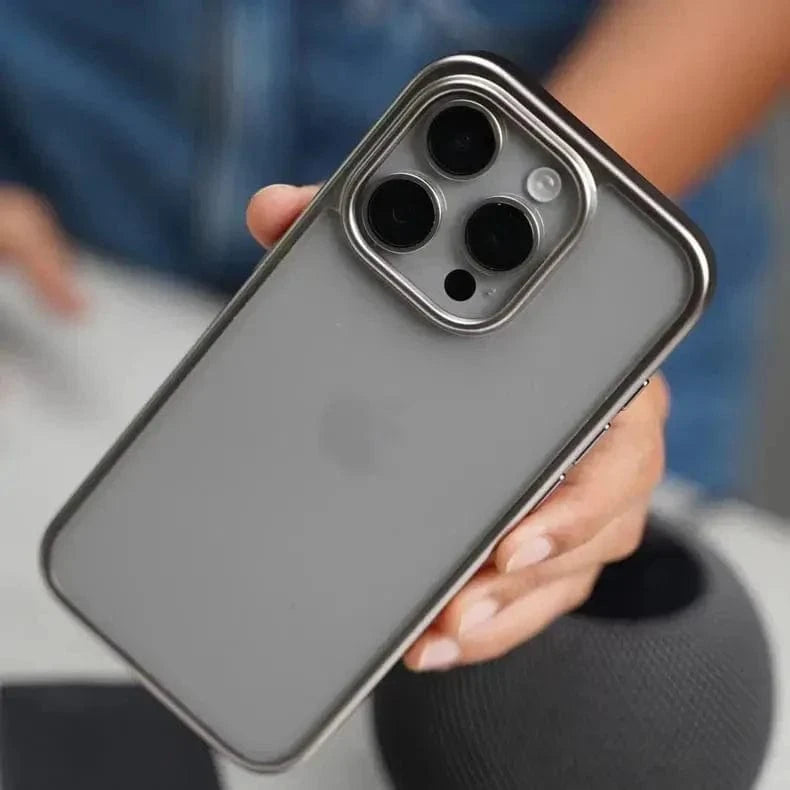 Lusterless Soft Frame Hard Transparent Case for iPhone 15 Pro Max iPhone 15 Pro Max / Titanium Grey - Ktusu