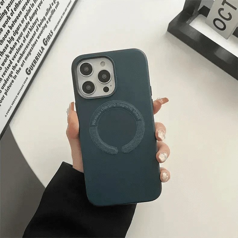 Magsafe PU Leather Magnetic Hard Case for iPhone 15 iPhone 15 / Alpine Green / with magsafe - Ktusu