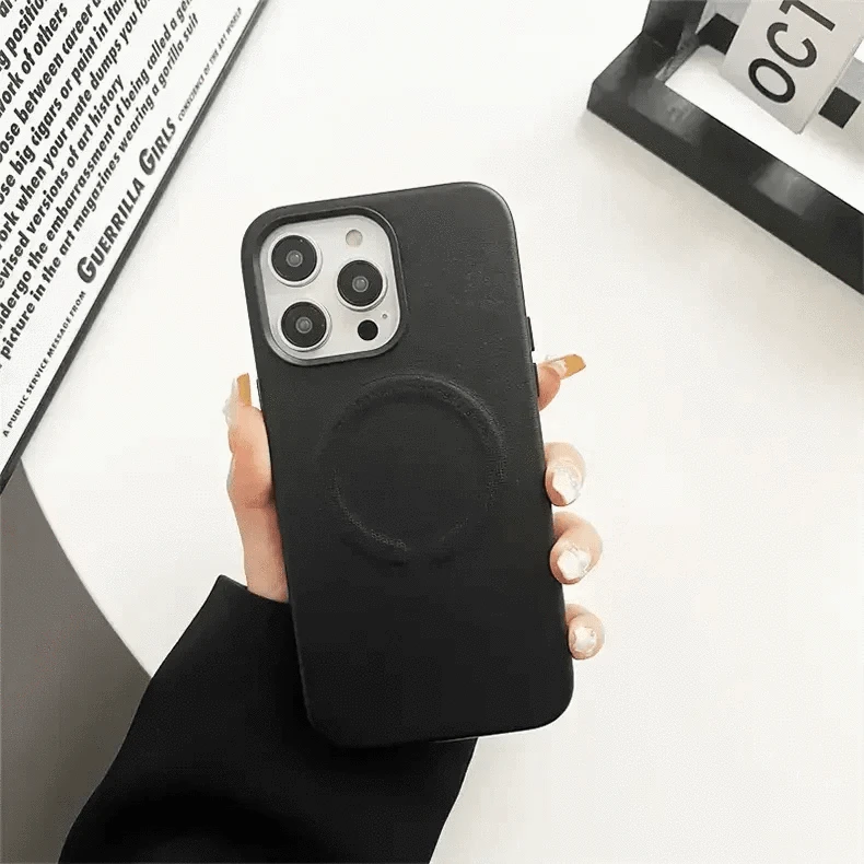 Magsafe PU Leather Magnetic Hard Case for iPhone 15 iPhone 15 / Black / with magsafe - Ktusu