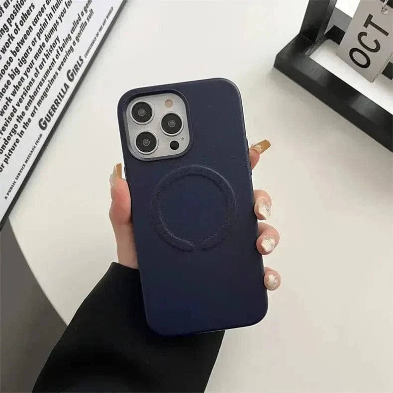 Magsafe PU Leather Magnetic Hard Case for iPhone 15 iPhone 15 / Midnight Blue / with magsafe - Ktusu
