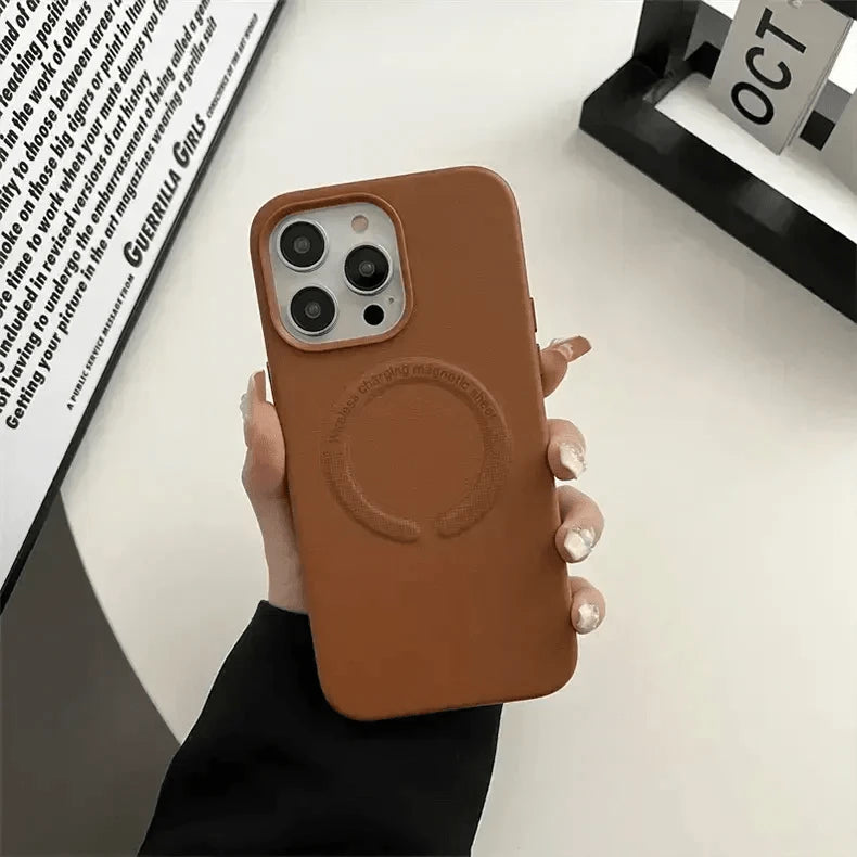 Magsafe PU Leather Magnetic Hard Case for iPhone 15 iPhone 15 / Tan Brown / with magsafe - Ktusu