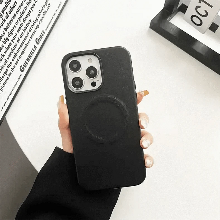 Magsafe PU Leather Magnetic Hard Case for iPhone 15 Plus iPhone 15 Plus / Black / with magsafe - Ktusu