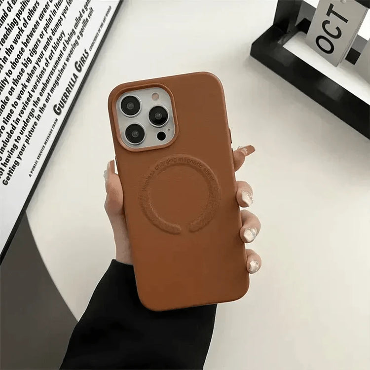 Magsafe PU Leather Magnetic Hard Case for iPhone 15 Plus iPhone 15 Plus / Tan Brown / with magsafe - Ktusu