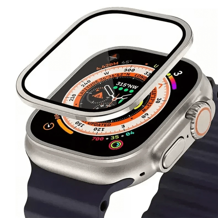Metalic Alloy Frame Screen Protector Glass for Apple Watch Ultra 49mm Ultra 49mm / Natural Titanium - Ktusu