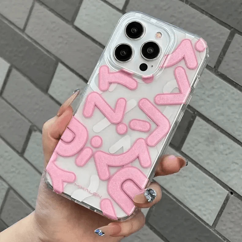 Mikalen Graffiti Letter Print Soft Edge Hard Case for iPhone 14 iPhone 14 / Pink - Ktusu