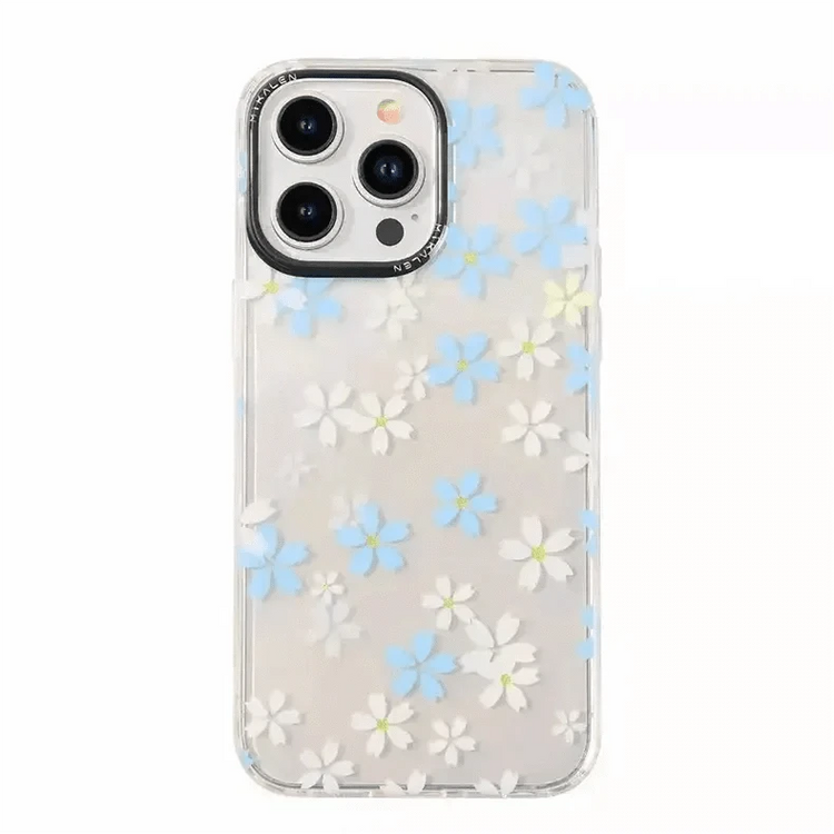 Mikalen Romantic Cherry Blossom Soft Edge Hard Case for iPhone 15 Pro iPhone 15 Pro / Blue - Ktusu