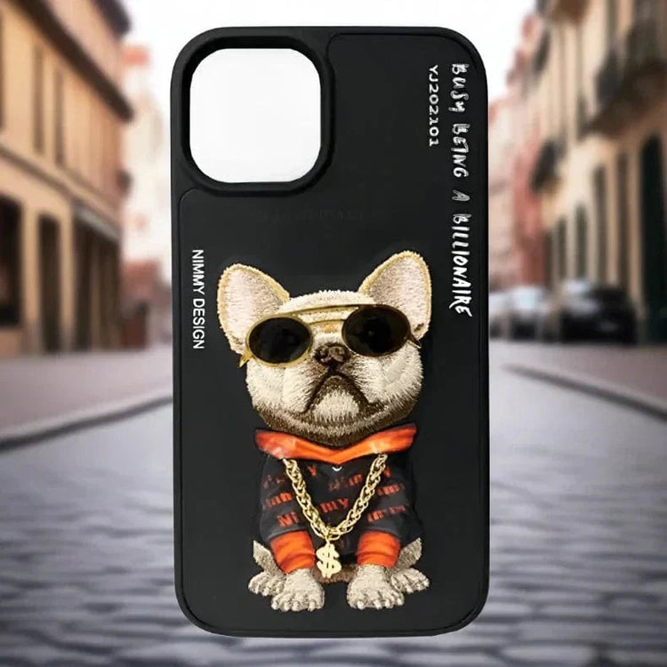 Nimmy 3D Embroided Hard Case for iPhone 16 Pro iPhone 16 Pro / Bull Dog Black - Ktusu