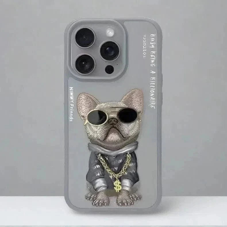 Nimmy 3D Embroided Hard Case for iPhone 16 Pro iPhone 16 Pro / Bull Dog Grey - Ktusu