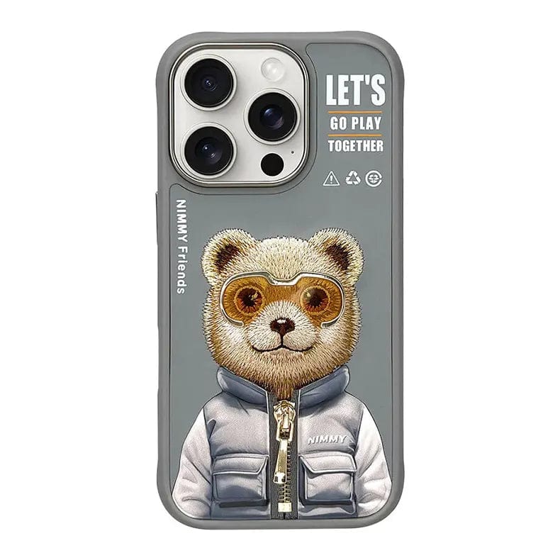 Nimmy 3D Embroided Hard Case for iPhone 16 Pro iPhone 16 Pro / Grey Bear - Ktusu