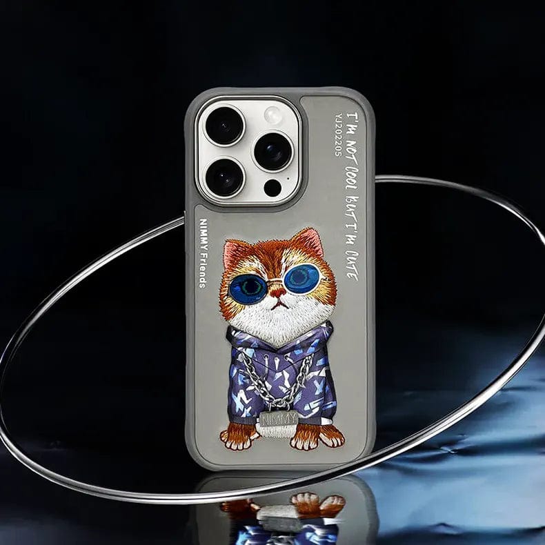 Nimmy 3D Embroided Hard Case for iPhone 16 Pro iPhone 16 Pro / Hoodie Cat - Ktusu