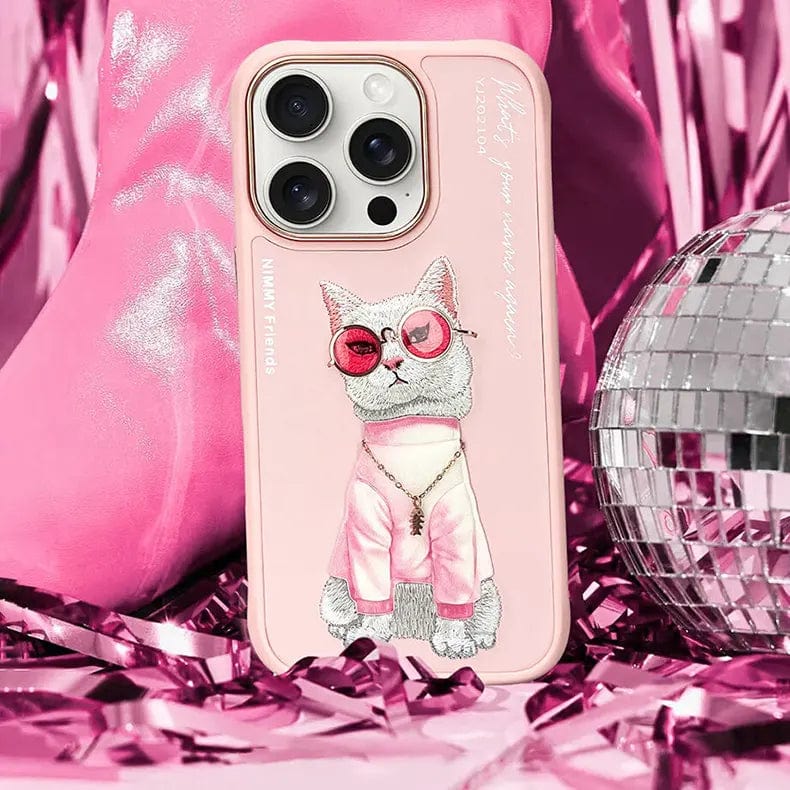 Nimmy 3D Embroided Hard Case for iPhone 16 Pro iPhone 16 Pro / Pink Cat - Ktusu