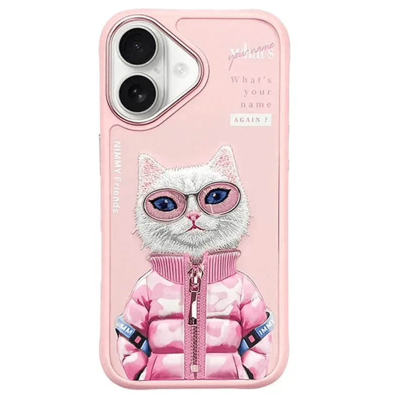 Nimmy 3D Embroided Hard Case for iPhone 16 Pro iPhone 16 Pro / Pink Swag Cat - Ktusu