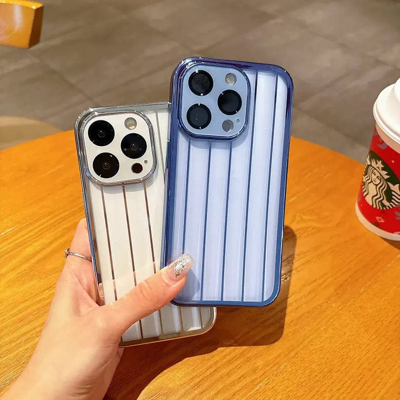 Plating Stripes Camera Protective Lens Clear Case for iPhone 15 - Ktusu