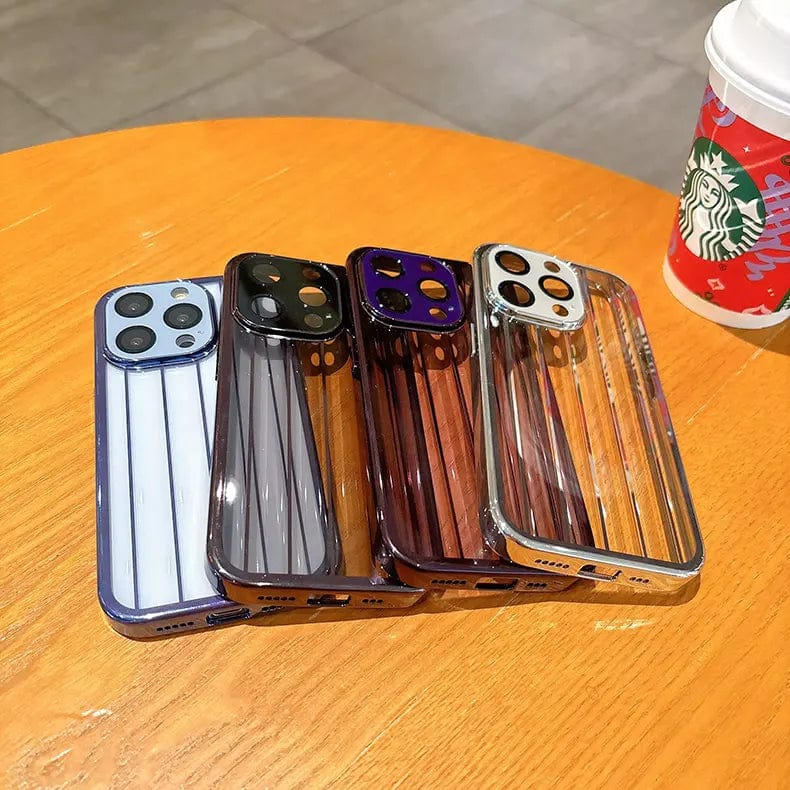 Plating Stripes Camera Protective Lens Clear Case for iPhone 15 - Ktusu