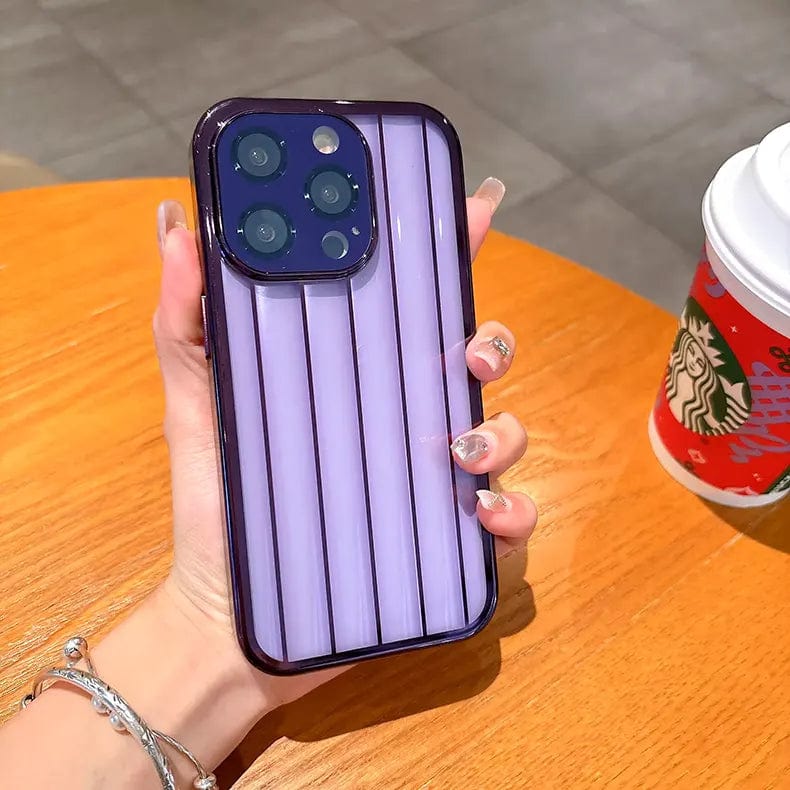 Plating Stripes Camera Protective Lens Clear Case for iPhone 15 - Ktusu
