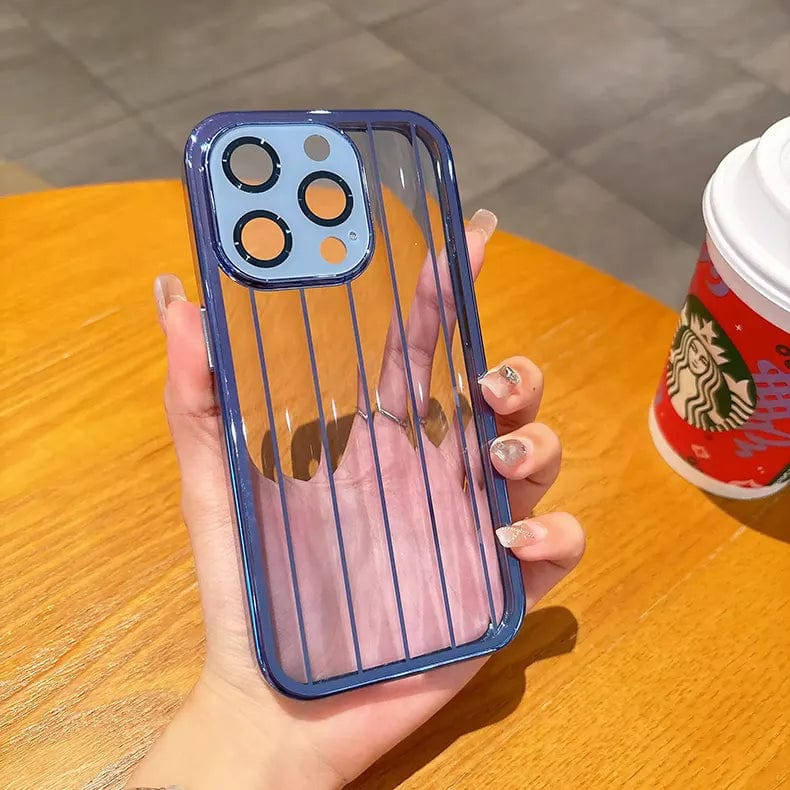 Plating Stripes Camera Protective Lens Clear Case for iPhone 15 iPhone 15 / Sierra Blue - Ktusu