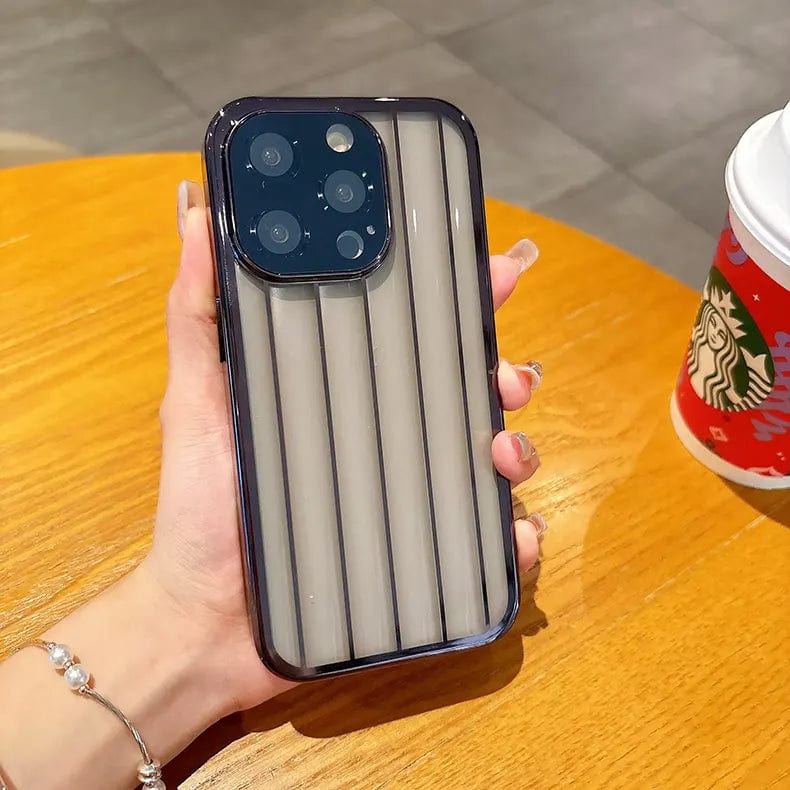 Plating Stripes Camera Protective Lens Clear Case for iPhone 15 iPhone 15 / Smoke - Ktusu