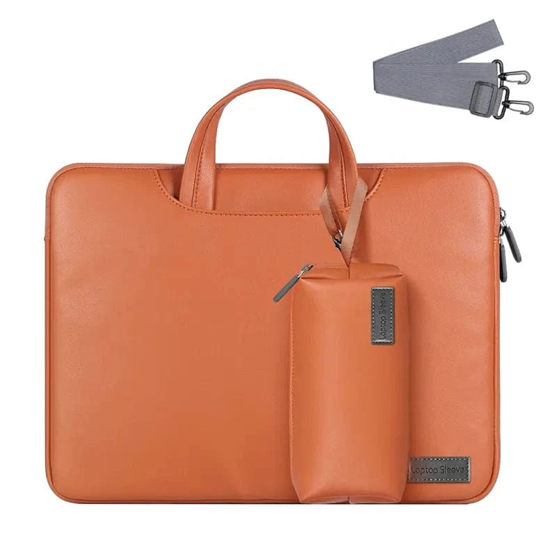 PU Leather Detachable Strap Laptop Sleeve & Handbag Up to 13 inch Laptop / Brown - Ktusu