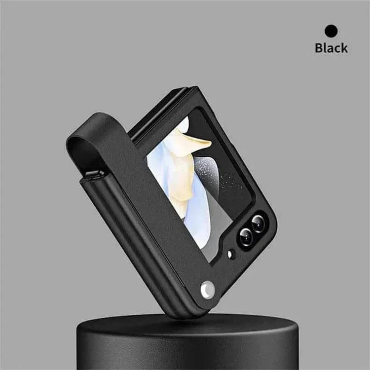 PU Leather Hand Strap Matte Hard Case for Samsung Z Flip5 Samsung Z Flip5 / Black - Ktusu