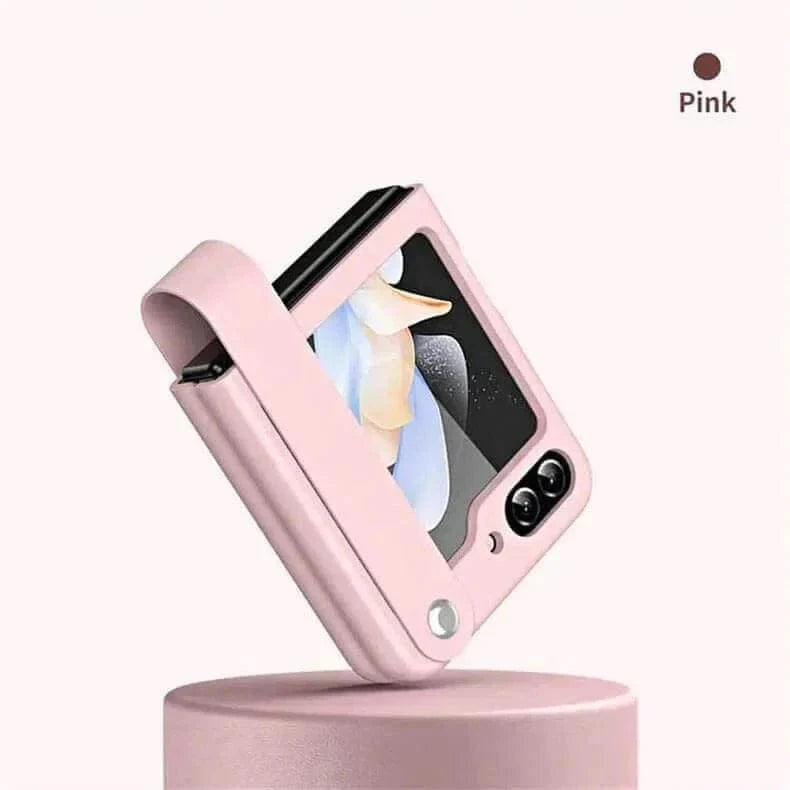 PU Leather Hand Strap Matte Hard Case for Samsung Z Flip5 Samsung Z Flip5 / Pink - Ktusu