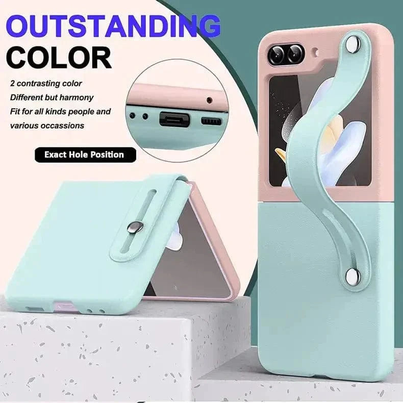 PU Leather Wrist Band Dual Color Case for Samsung Z Flip5 - Ktusu