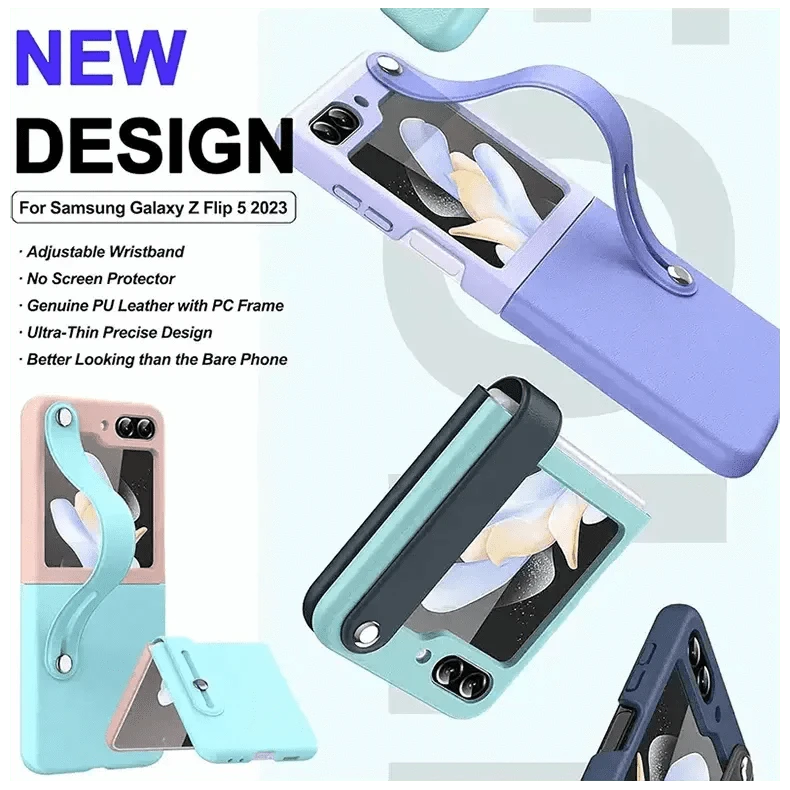 PU Leather Wrist Band Dual Color Case for Samsung Z Flip5 - Ktusu