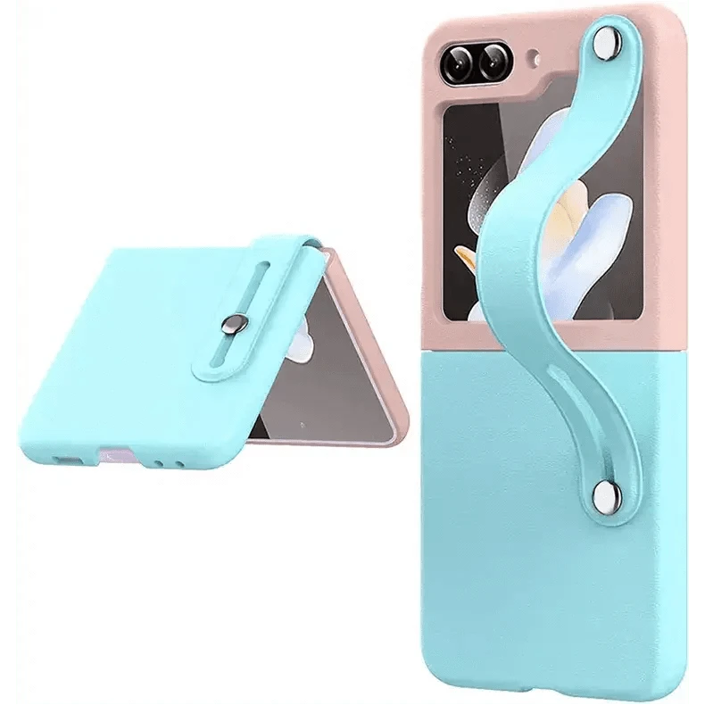 PU Leather Wrist Band Dual Color Case for Samsung Z Flip5 Samsung Z Flip5 / Pink Sky Blue - Ktusu