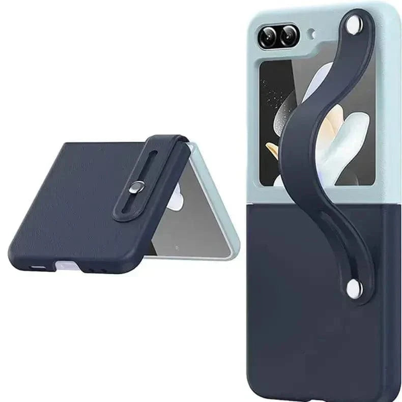 PU Leather Wrist Band Dual Color Case for Samsung Z Flip5 Samsung Z Flip5 / Sky Blue Navy Blue - Ktusu