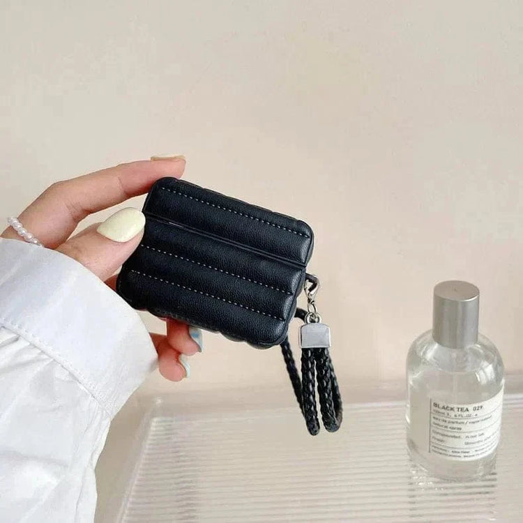Puffy Pebble Leather Dual Layer Hard Cover for Airpods 1 | 2 Airpods 1 | 2 / Black - Ktusu