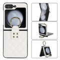 Rhombus PU Leather Ring Case for Samsung Z Flip5 Samsung Z Flip5 / White - Ktusu