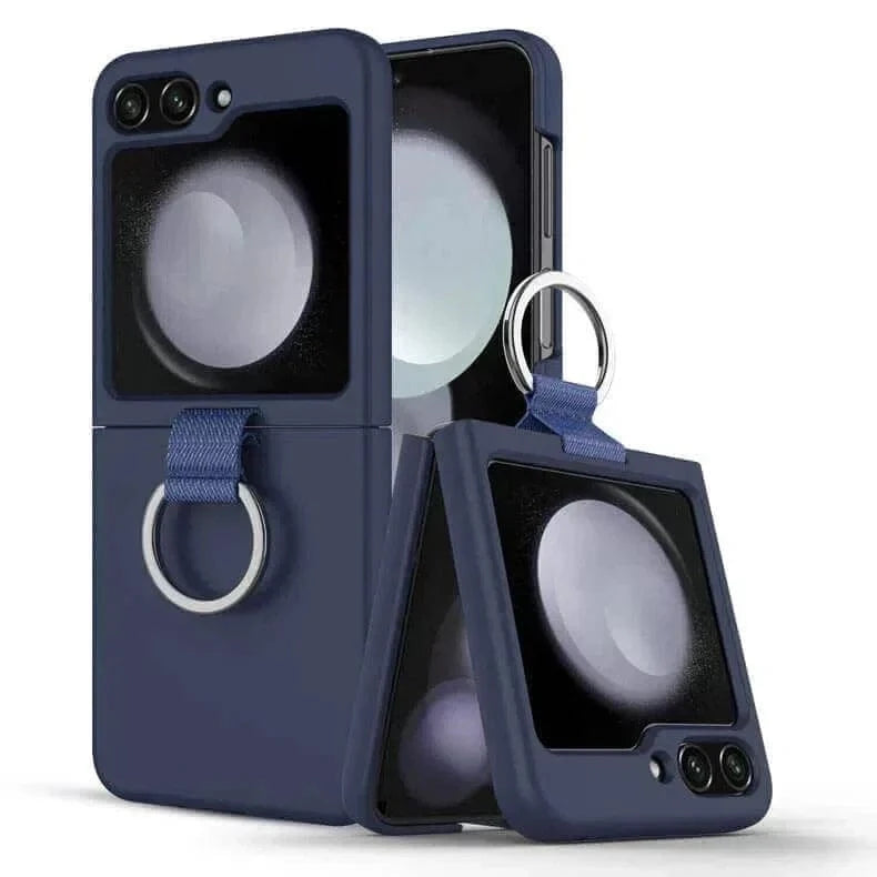 Ribbon Metal Ring Holder matte finish Hard Case for Samsung Z Flip5 Samsung Z Flip5 / Blue - Ktusu