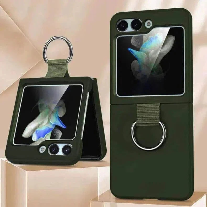 Ribbon Metal Ring Holder matte finish Hard Case for Samsung Z Flip5 Samsung Z Flip5 / Green - Ktusu