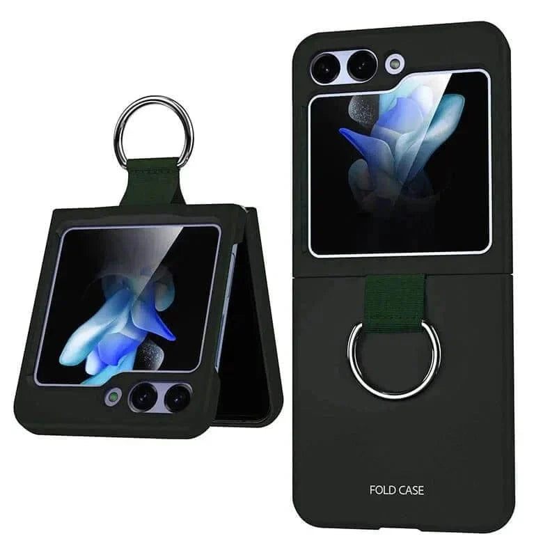Ribbon Metal Ring Holder matte finish Hard Case for Samsung Z Flip5 Samsung Z Flip5 / Midnight Green - Ktusu
