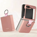 Ribbon Metal Ring Holder matte finish Hard Case for Samsung Z Flip5 Samsung Z Flip5 / Peach - Ktusu