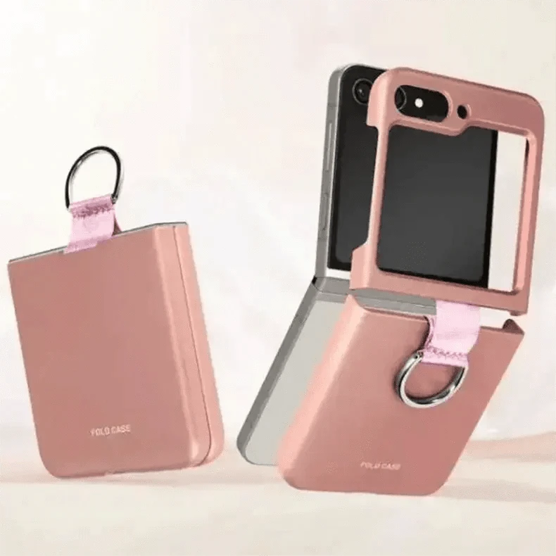 Ribbon Metal Ring Holder matte finish Hard Case for Samsung Z Flip5 Samsung Z Flip5 / Peach - Ktusu