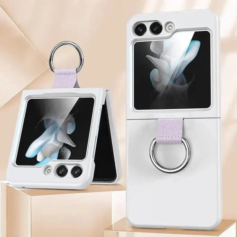Ribbon Metal Ring Holder matte finish Hard Case for Samsung Z Flip5 Samsung Z Flip5 / White - Ktusu